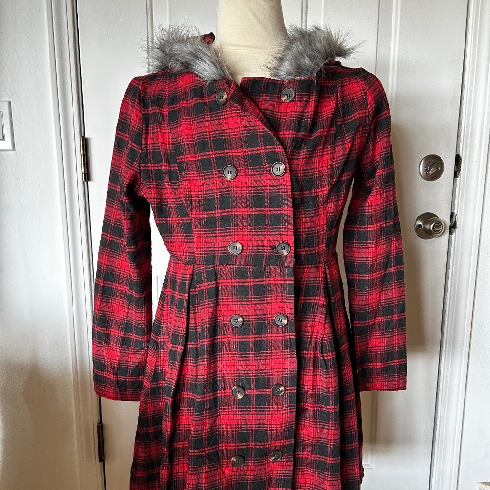 Dressfo Red Plaid Hooded Flannel Coat Jacket with tags *XXL